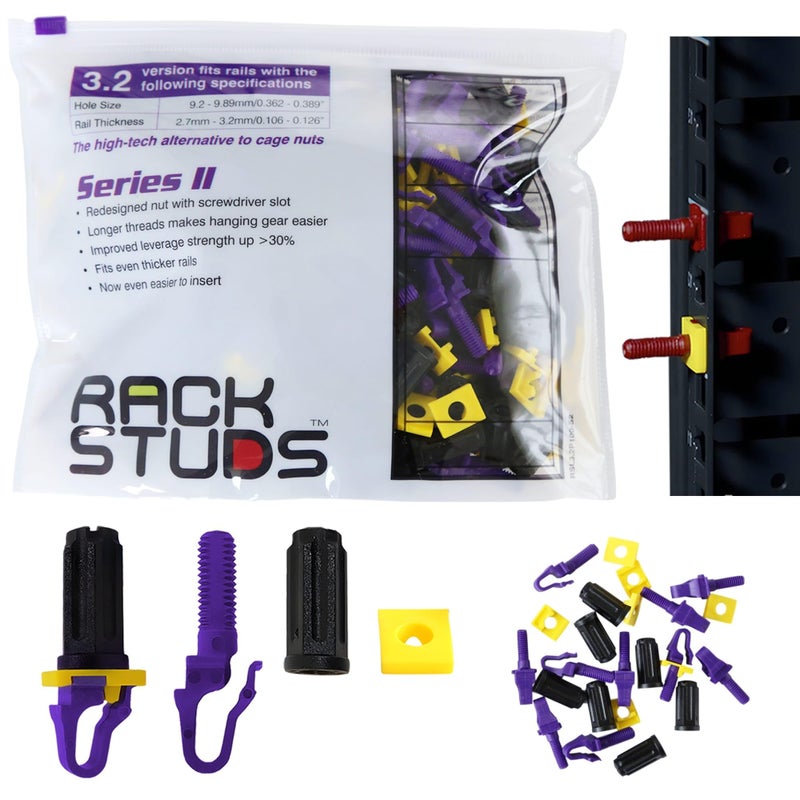 Rackstuds P100 Series II - Server Rack Screws 100-Pack | Cage Nut Replacement Purple 3.2mm/0.126" | A Faster, Easier Solution for Rack mounting Gear in 19" Racks with Square Punched Vertical Rails - Image 1